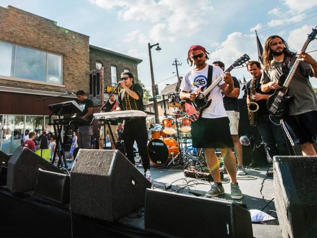 musicians playing live music at street festival