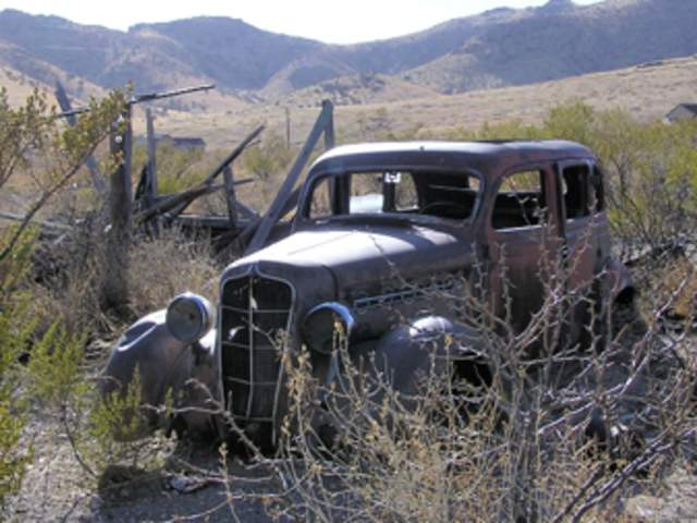 A abandoned vintage car in the desert in Lake Valley, NM
