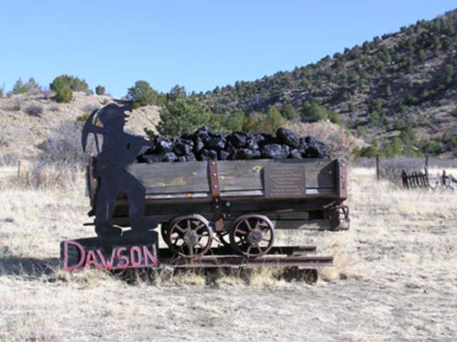 A mining cart in the ghost town of Dawson, NM