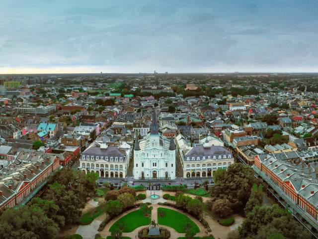 St. Louis Cathedral in Jackson Square, Aerial cityscape