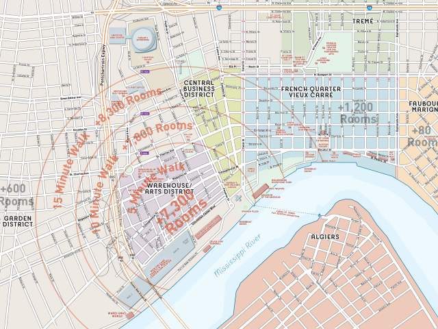 Hotel Walking Distance Map Radius from Convention Center