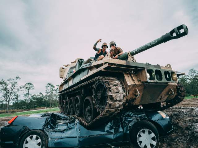 Tank on top of car at Tank America