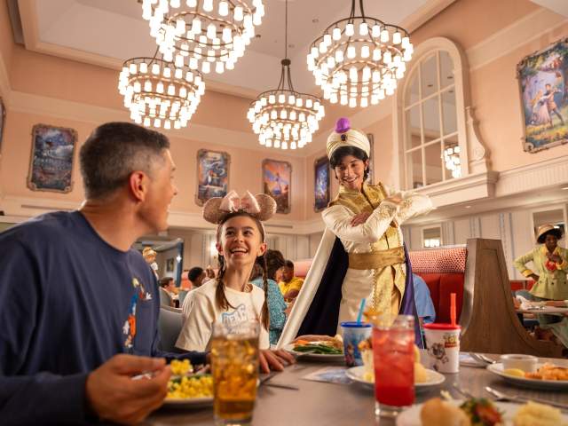 Guests can meet Aladdin in his princely finest when the iconic 1900 Park Fare restaurant at Disney’s Grand Floridian Resort & Spa reopens on Apr. 10, 2024, at Walt Disney World Resort in Lake Buena Vista, Fla. The buffet-style restaurant reveals a refreshed look, delectable dishes and beloved characters who celebrate the power of wishes. (Olga Thompson, Photographer)