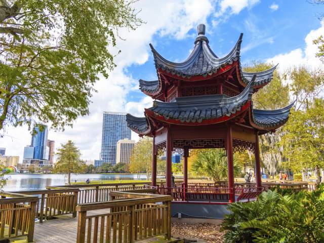 Lake Eola features a ting built in Shanghai that currently resides in downtown Orlando.