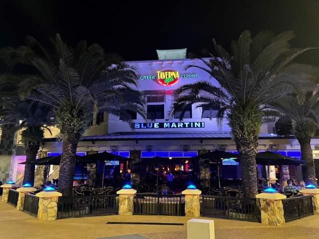 Pointe Orlando Blue Martini and Taverna Opa exterior at night