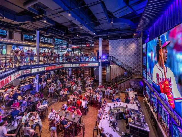 Sports & Social at Pointe Orlando. Images are from existing locations in Maryland and Atlanta.