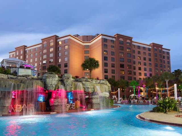 Event setup at tropical pool at Caribe Royale Orlando