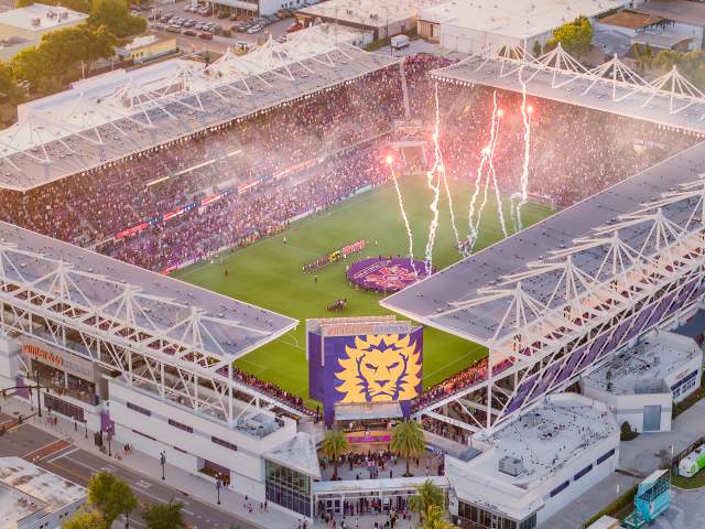 Inter&Co Stadium for Orlando City Soccer at daytime with fireworks