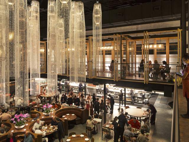 Interior dining area of Morimoto Asia restaurant in Disney Springs