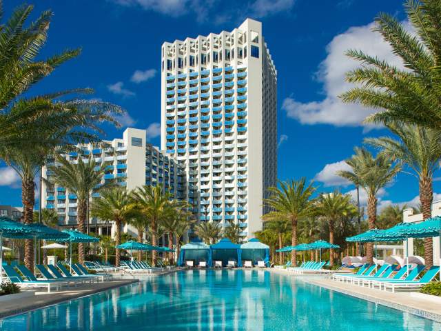 Hilton Orlando Buena Vista Palace pool and hotel exterior