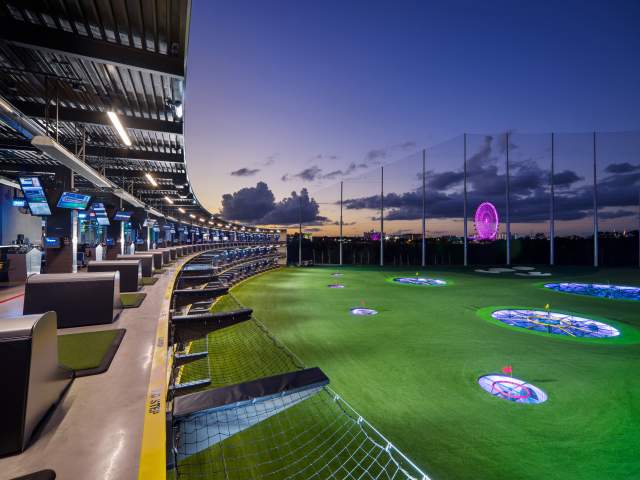 View of bays at Topgolf