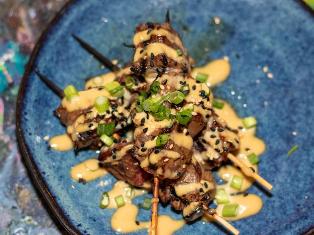 Skewers on a plate at Cafe Tu Tu Tango