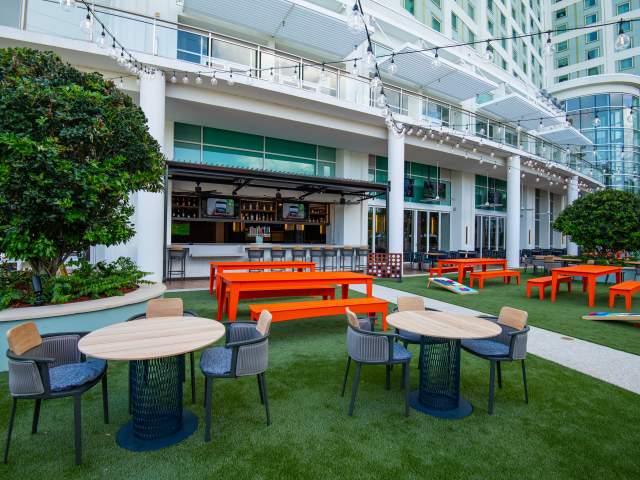 Patio area of FastBreak at Hilton Orlando