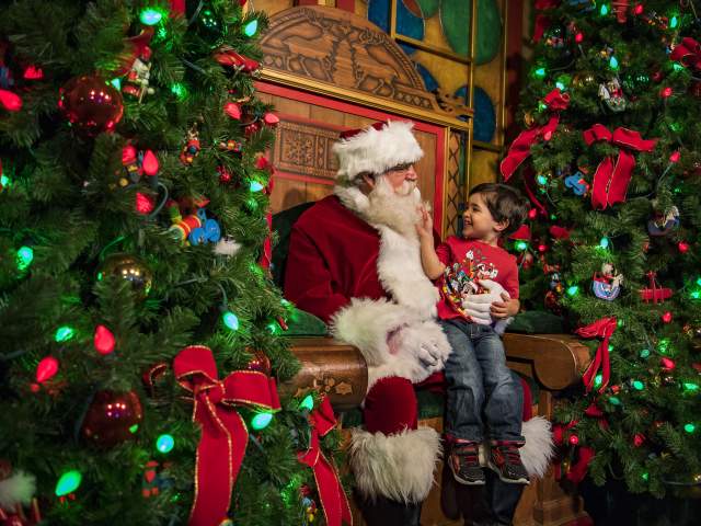 Guests are transported to a magical winter wonderland when they visit Disney Springs during the holiday season, complete with Santa's Chalet, the Disney Springs Christmas Tree Trail and entertainment abounds.