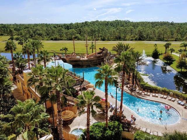 Lake Buena Vista Village pool with a pirate ship