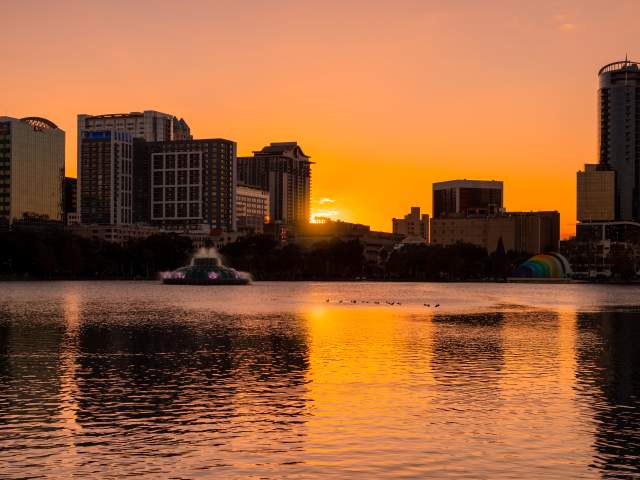 Sunset at Lake Eola in Downtown Orlando
