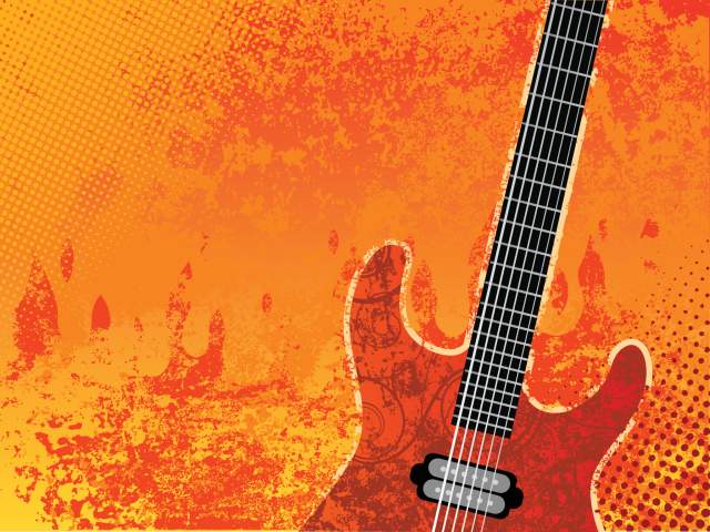 illustration of a guitar on an orange grunge background