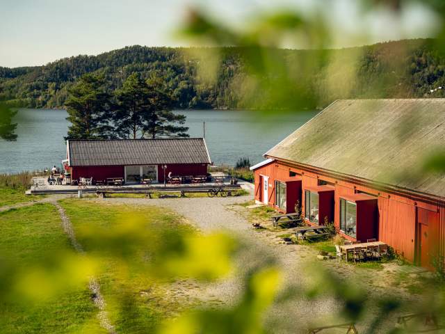 Luftfoto av bygningene på Furuholmen