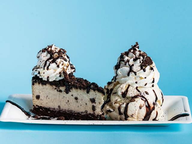 Two pieces of oreo pie on a plate