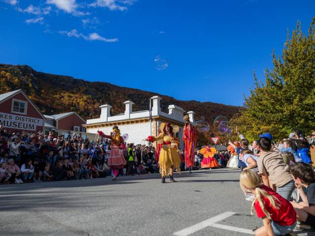 Colourful street entertainment at the Arrowtown Autumn Festival Annual Parade