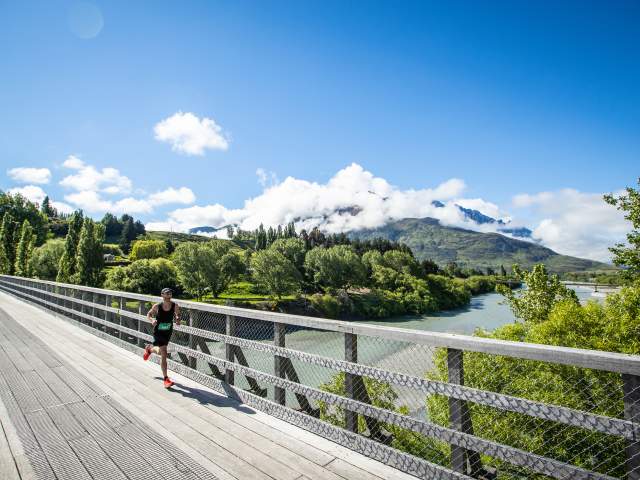 Queenstown Marathon Runner on the Lower Shotover Bridge