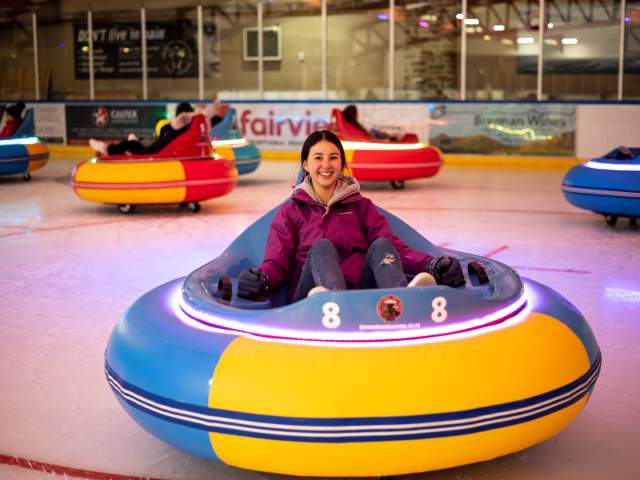 Young Girl on Ice Bumper Car at Queenstown Ice Arena