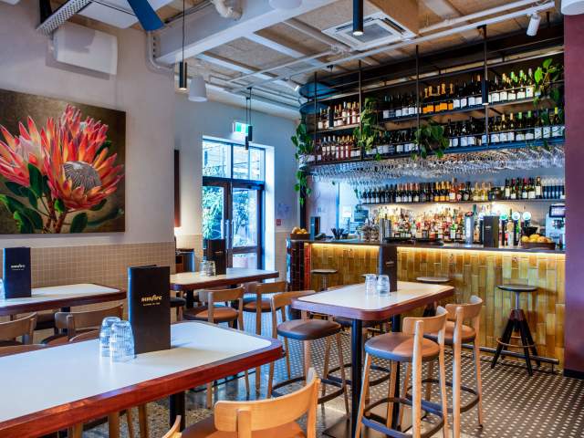 The interior fit out of Sunfire Restaurant at the Steamer Wharf