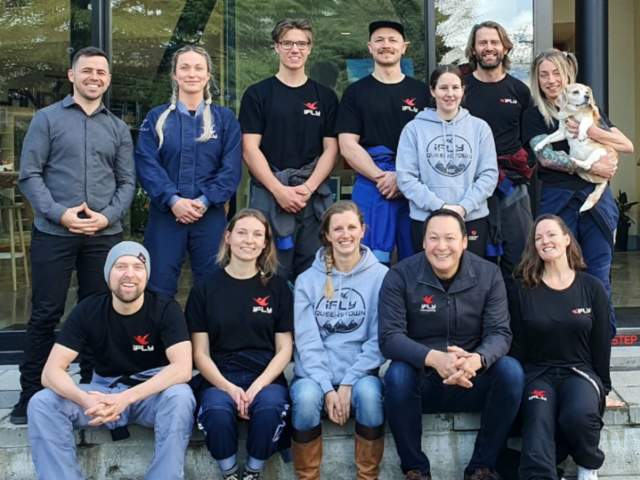 Group photo of the iFly Queenstown team members