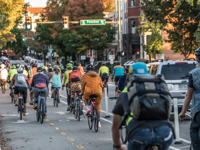 Group of people biking