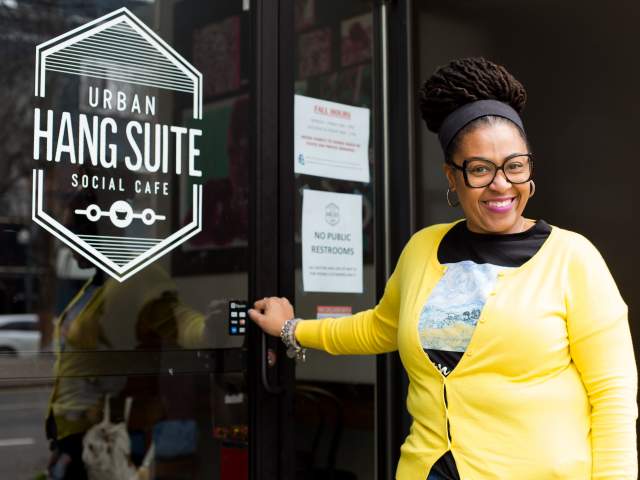 Woman at Urban Hang Suite