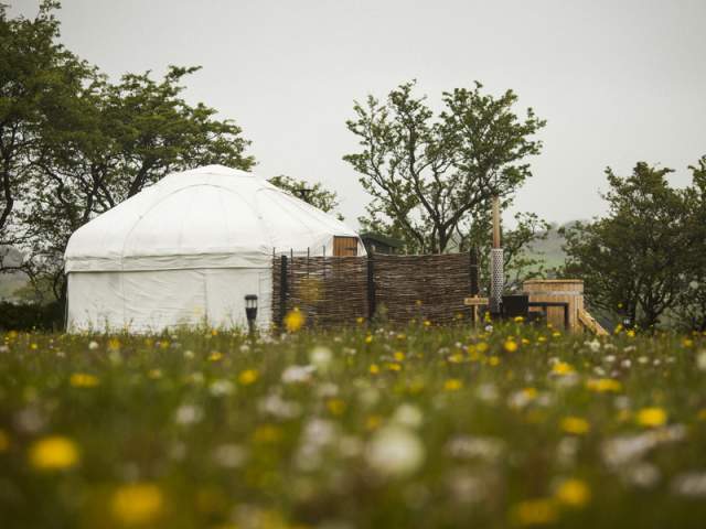 Secret Cloud House Holidays yurt with private wood fired hot tub