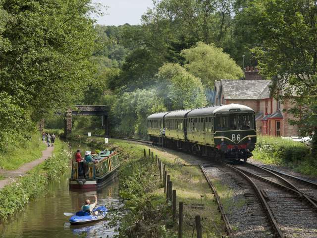 Engine by canal with narrowboat