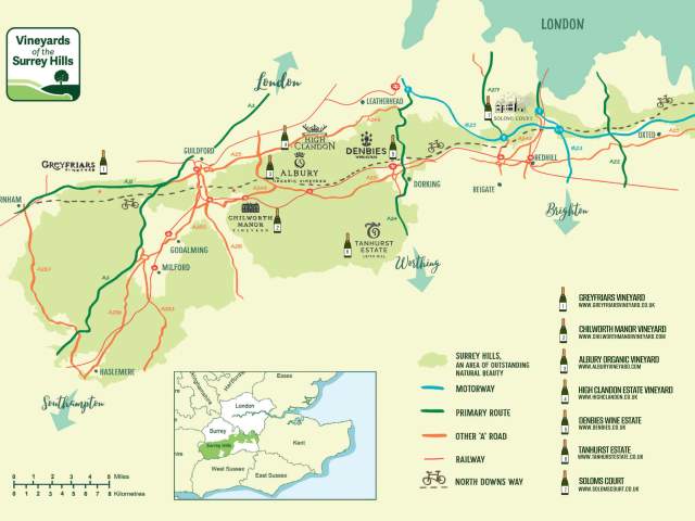 Map of the Vineyards of the Surrey Hills