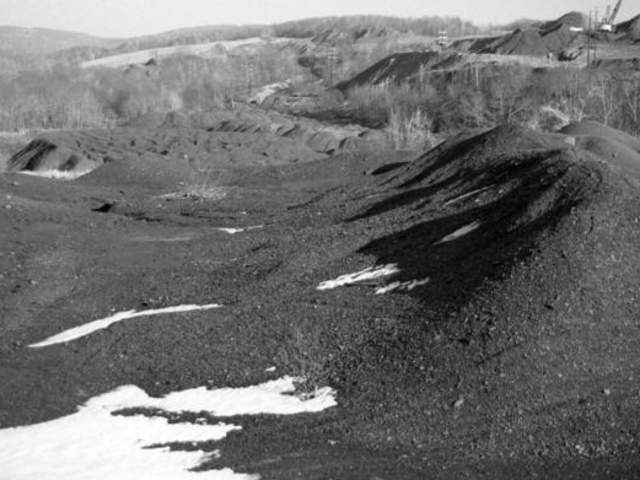 Spring snow on coal refuse land near Atlas, Mt. Carmel Township circa 1980.