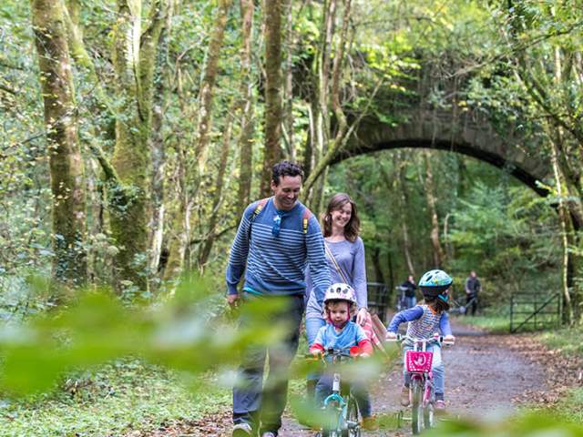 A man, woman and two small children on bikes on Clyne bike path.