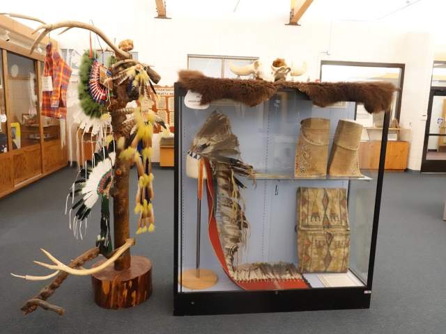 Eastern Shoshone and Northern Arapaho Cultural Centers head dress display.