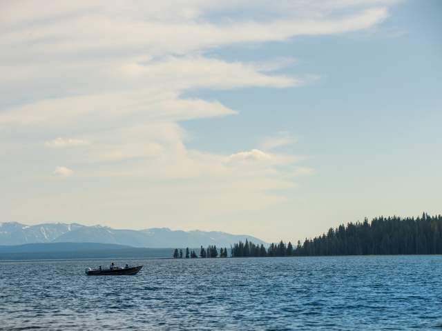 a boat on Yellowstone Lake's surface