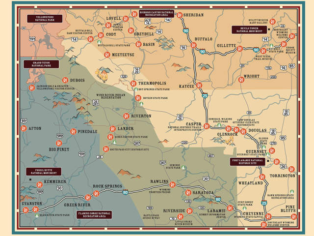 Every Road Leads to Stickers. Make lasting memories and collect unique mementos as you explore Wyoming's breathtaking landscapes! Along your journey, pick up collectible stickers that celebrate the rugged majesty of the Cowboy State. You can collect your set of Great American Road Trip Stickers at Wyoming Visitor Centers located throughout the state. Click the map below to find sticker distribution center locations. Stickers are subject to availability.