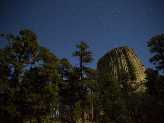 A starry night at Devils Tower in Wyoming, a unique place to visit.