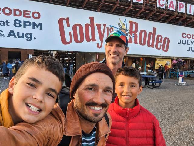 Family enjoying the Cody Stampede Rodeo.