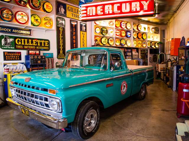 Vintage teal car in the Frontier Auto Museum in Gillette, Wyoming.