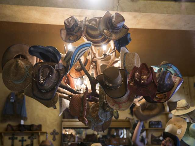 Buffalo Bill's Irma Hotel and Restaurant Cowboy hat chandelier.