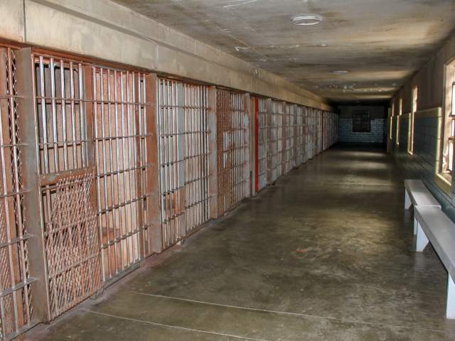 A foreboding prison with bars in Rawlins, a unique place to visit in Wyoming