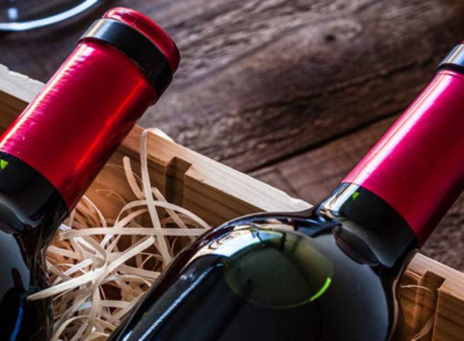 wine bottle in wooden crate