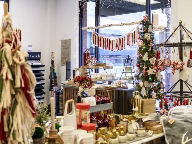 holiday gifts and home decor at a boutique store