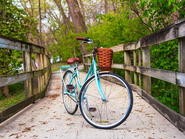 Izzy the Bike on the Rivergreenway Trail in Johnny Appleseed Park