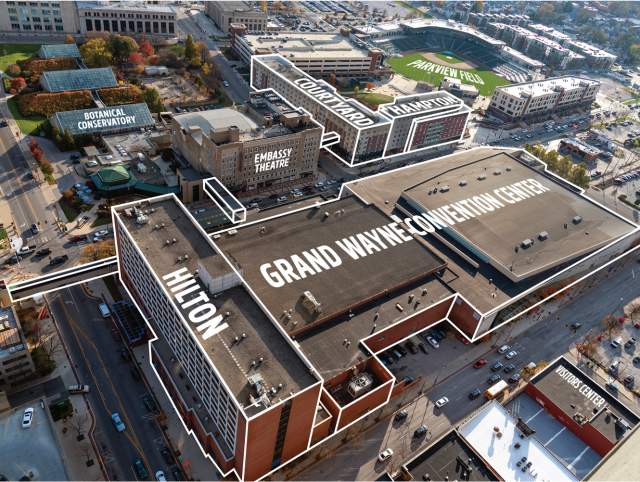 Aerial view of Grand Wayne Convention Center