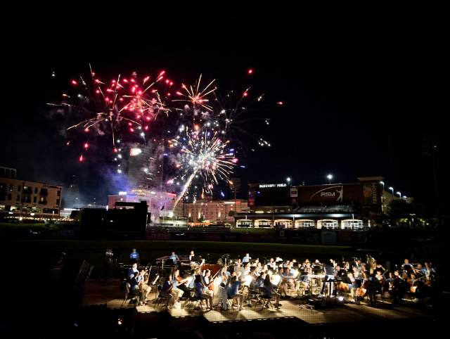 Fireworks over downtown Fort Wayne, Indiana