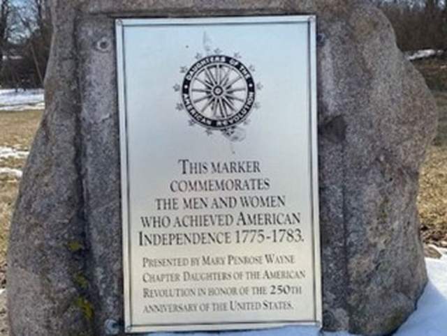 America 250 Marker on the Mary Penrose Wayne Chapter NSDAR History Tour in Fort Wayne, Indiana.