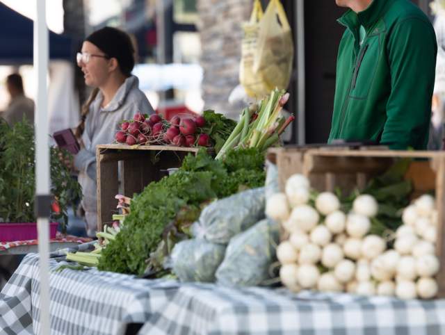 Free farmers market featuring local produce, local small businesses and free live entertainment takes place every Thursday as a summer event in Leo, in northeast Indiana.